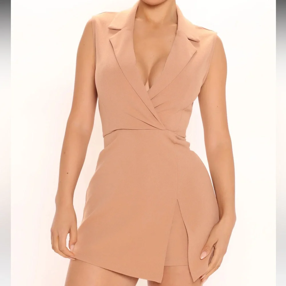 Fashion Nova Tan Business Blazer Romper